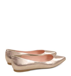 EMILY - Złoto różowe baleriny ze skóry nosek w szpic - po skosie