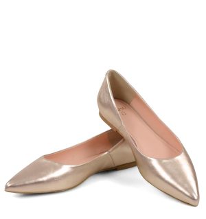 EMILY - Złoto różowe baleriny ze skóry nosek w szpic - z przodu