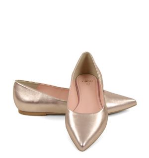 EMILY - Złoto różowe baleriny ze skóry nosek w szpic - z przodu