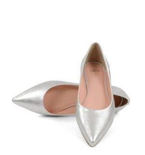 EMILY - Srebrne baleriny z licowej skóry nosek w szpic - z przodu