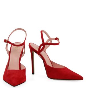 JOY - Eleganckie Szpilki złote z odkrytą piętą licowe - z przodu