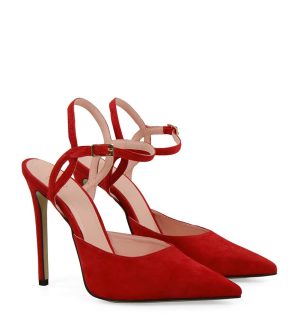 JOY - Eleganckie Szpilki złote z odkrytą piętą licowe - po skosie