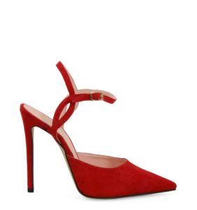 JOY - Eleganckie Szpilki złote z odkrytą piętą licowe - bokiem