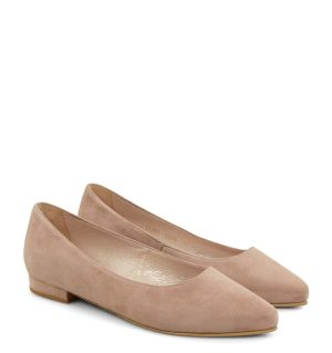LAIA - Baleriny beżowe zamszowe skóra nosek w szpic - po skosie