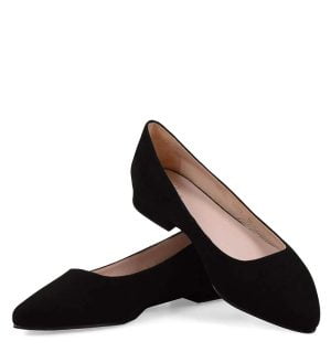 LAIA - Czarne baleriny zamszowe skóra nosek w szpic - z przodu