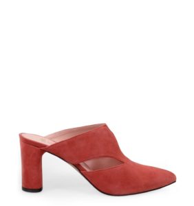 MAGGIE - Czerwone klapki na słupku zamszowe - bokiem