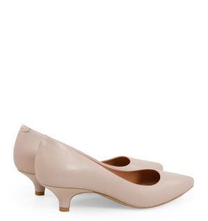 MICHELLE - Beżowe pudrowy róż na niskim obcasie z licowej skóry - po skosie