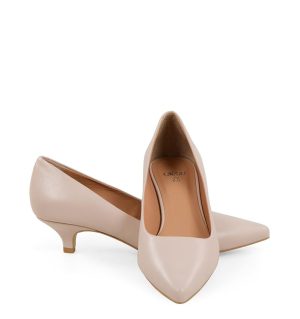 MICHELLE - Beżowe pudrowy róż na niskim obcasie z licowej skóry - z przodu