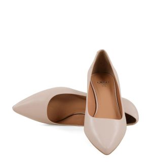 MICHELLE - Beżowe pudrowy róż na niskim obcasie z licowej skóry - z przodu