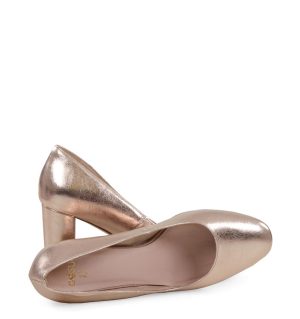 NORMA- Złoto różowe (rose gold) czółenka na słupku - z przodu