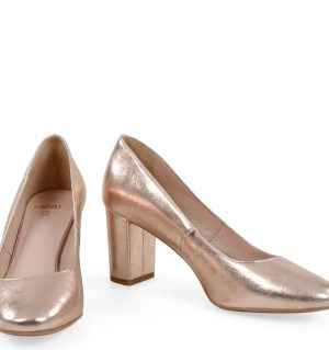 NORMA- Złoto różowe (rose gold) czółenka na słupku - z przodu