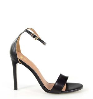 AVA - Sandały na szpilce czarne skóra naturalna - bokiem