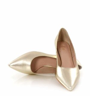 JESSICA - złote licowe szpilki niski obcas - z przodu