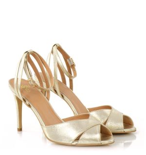 CAROLYN - Złote sandały na szpilce - po skosie