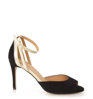 SORAYA - Czarno złote sandały na szpilce - bokiem