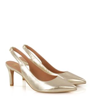 MAYA - złote szpilki na niskim obcasie - po skosie