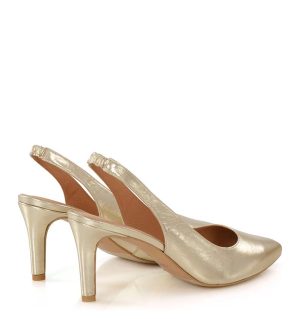 MAYA - złote szpilki na niskim obcasie - po skosie