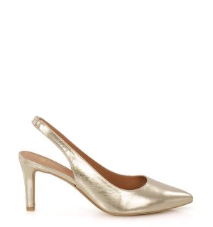 MAYA - złote szpilki na niskim obcasie - bokiem