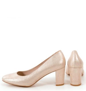 NORMA- Złote czółenka na słupku satynowane - z tyłu