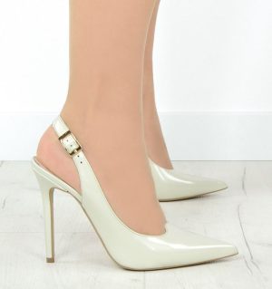 Larissa szpilki ecru pasek na pięcie - bokiem