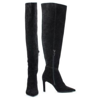 ASTRID - Czarne kozaki muszkieterki za kolano na szpilce - z spzodu