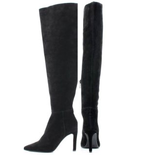 ASTRID - Czarne kozaki muszkieterki za kolano na szpilce - z tyłu