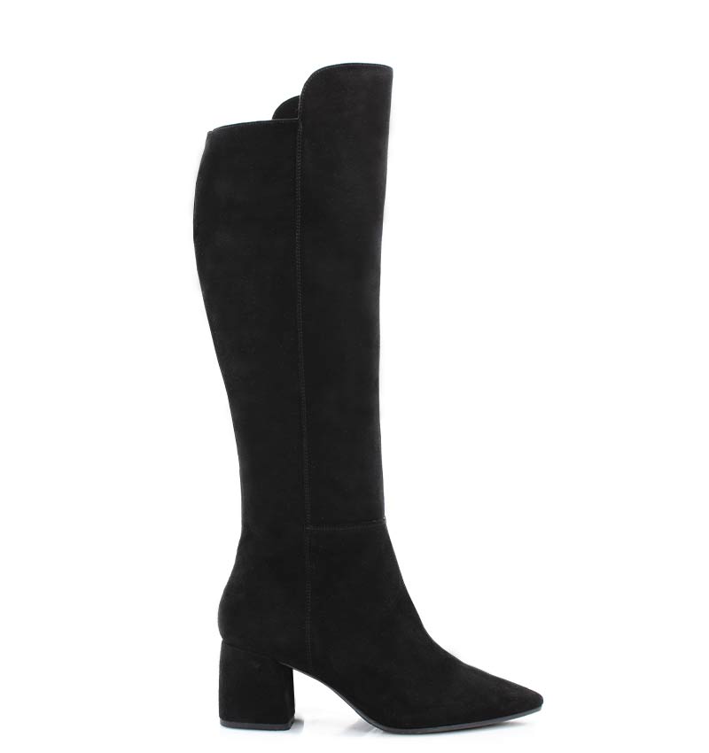 BARB - czarne kozaki za kolano na słupku - bokiem