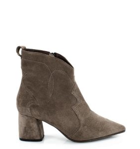 PEGGY- ciemno beżowe botki na słupku - bokiem