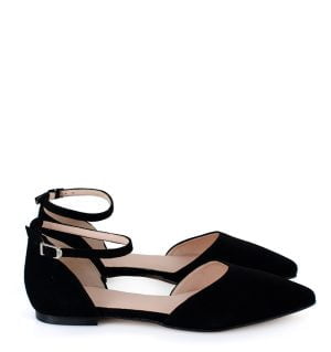 AISHA - Czarne baleriny zamszowe z wycięciami i paskiem nad kostką - obrazek 6