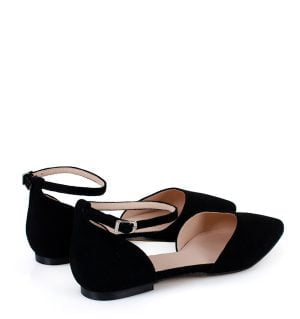 AISHA - Czarne baleriny zamszowe z wycięciami i paskiem nad kostką - obrazek 3