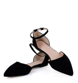 AISHA - Czarne baleriny zamszowe z wycięciami i paskiem nad kostką - obrazek 4