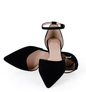 AISHA - Czarne baleriny zamszowe z wycięciami i paskiem nad kostką - obrazek 5