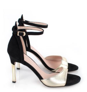 MEGAN - Złoto-czarne sandałki na szpilce - bokiem