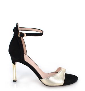 MEGAN - Złoto-czarne sandałki na szpilce - bokiem