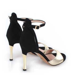 MEGAN - Złoto-czarne sandałki na szpilce - po skosie
