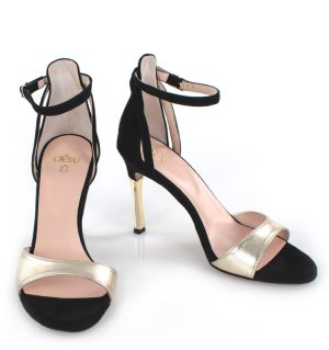 MEGAN - Złoto-czarne sandałki na szpilce - z przodu