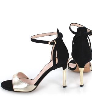 MEGAN - Złoto-czarne sandałki na szpilce - z tyłu