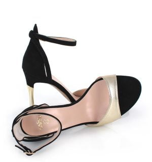 MEGAN - Złoto-czarne sandałki na szpilce - z przodu