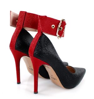 GLORIA - Czarne szpilki z czerwonym paskiem - po skosie