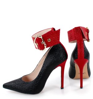 GLORIA - Czarne szpilki z czerwonym paskiem - z tyłu