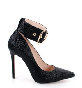 GASSU GLORIA wizytowe, czarne szpilki i z szerokim paskiem - bokiem