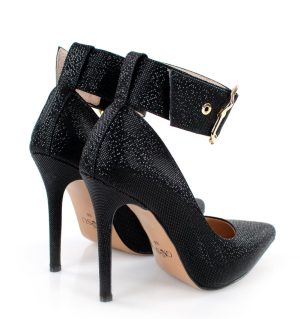 GASSU GLORIA wizytowe, czarne szpilki i z szerokim paskiem - po skosie