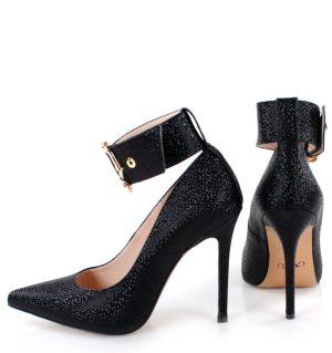 GASSU GLORIA wizytowe, czarne szpilki i z szerokim paskiem - z tyłu