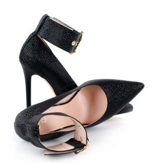 GASSU GLORIA wizytowe, czarne szpilki i z szerokim paskiem - z przodu