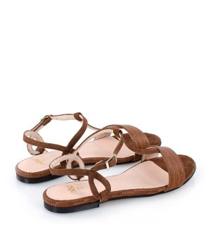 Janet - Letnie, ciemno brązowe sandałki na płaskim obcasie - po skosie