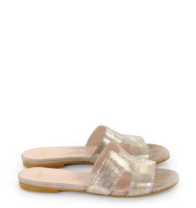 Złote Klapki Melanie na płaskim - bokiem