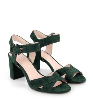 Gassu VIVIAN butelkowa zieleń sandałki na słupku - po skosie