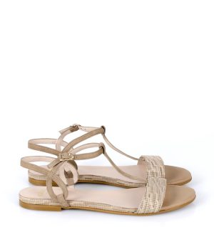 beżowe sandały na płaskim obcasie - bokiem