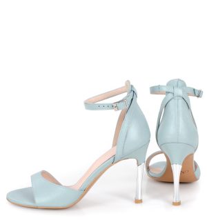 Sandałki błękitne na szpilce - z tyłu