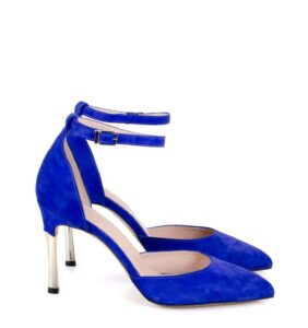 Niebieskie szpilki ze złotym obcasem Doreen - bokiem